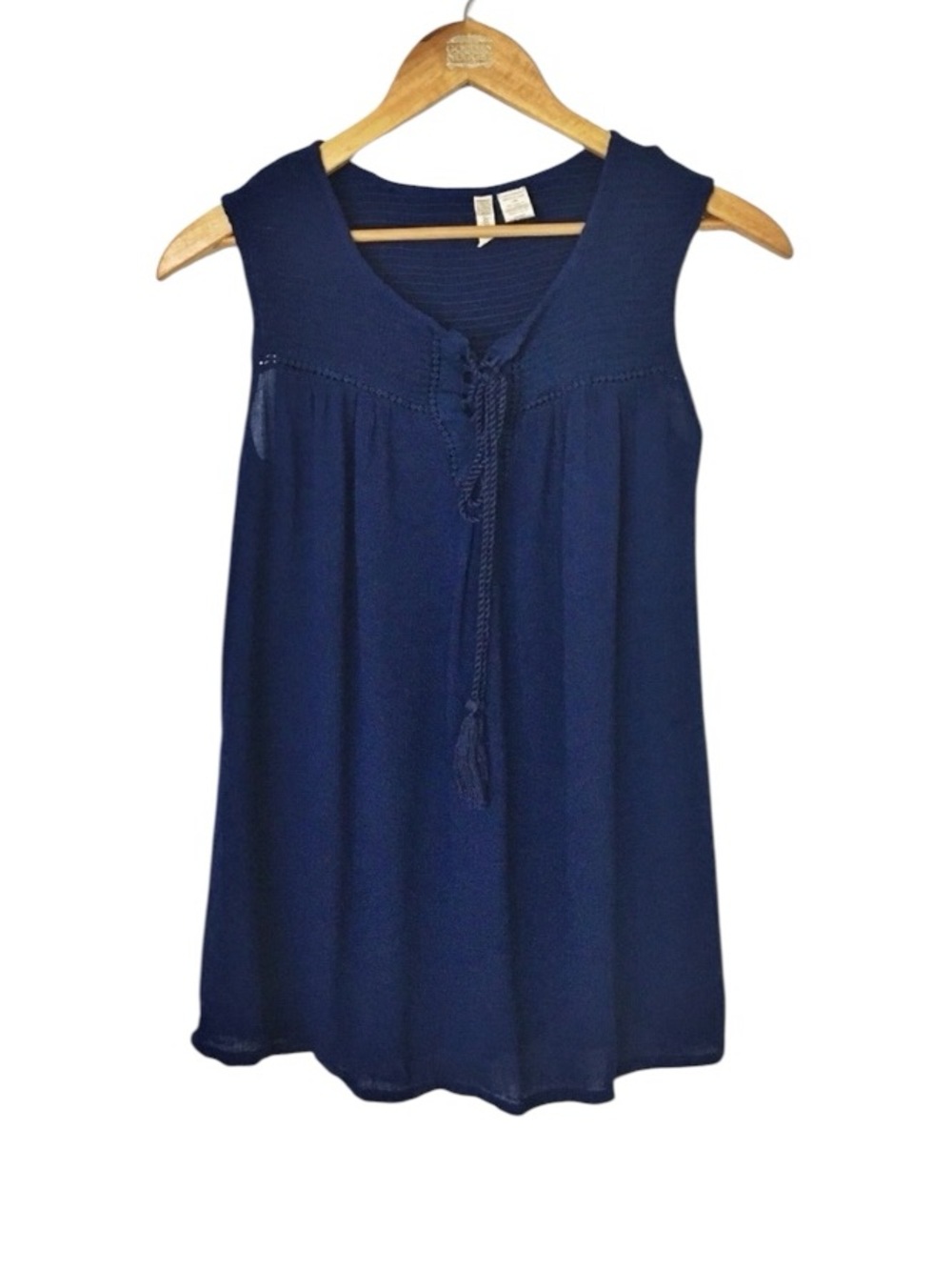 Japna Dark Blue Chiffon Lightweight Boho Sleeveless Lace Up Tank Top